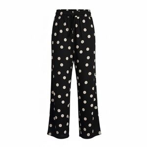 Women's Lightweight Ribbed Lounge Pants Black & White Polkadot